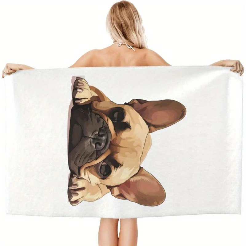 

1pc French Bulldog Quick-Dry Beach Towel, 27.5x55 Inch Polyester Square Pool Yoga Hiking Camping Bath Towel for Sports Spa Gym H