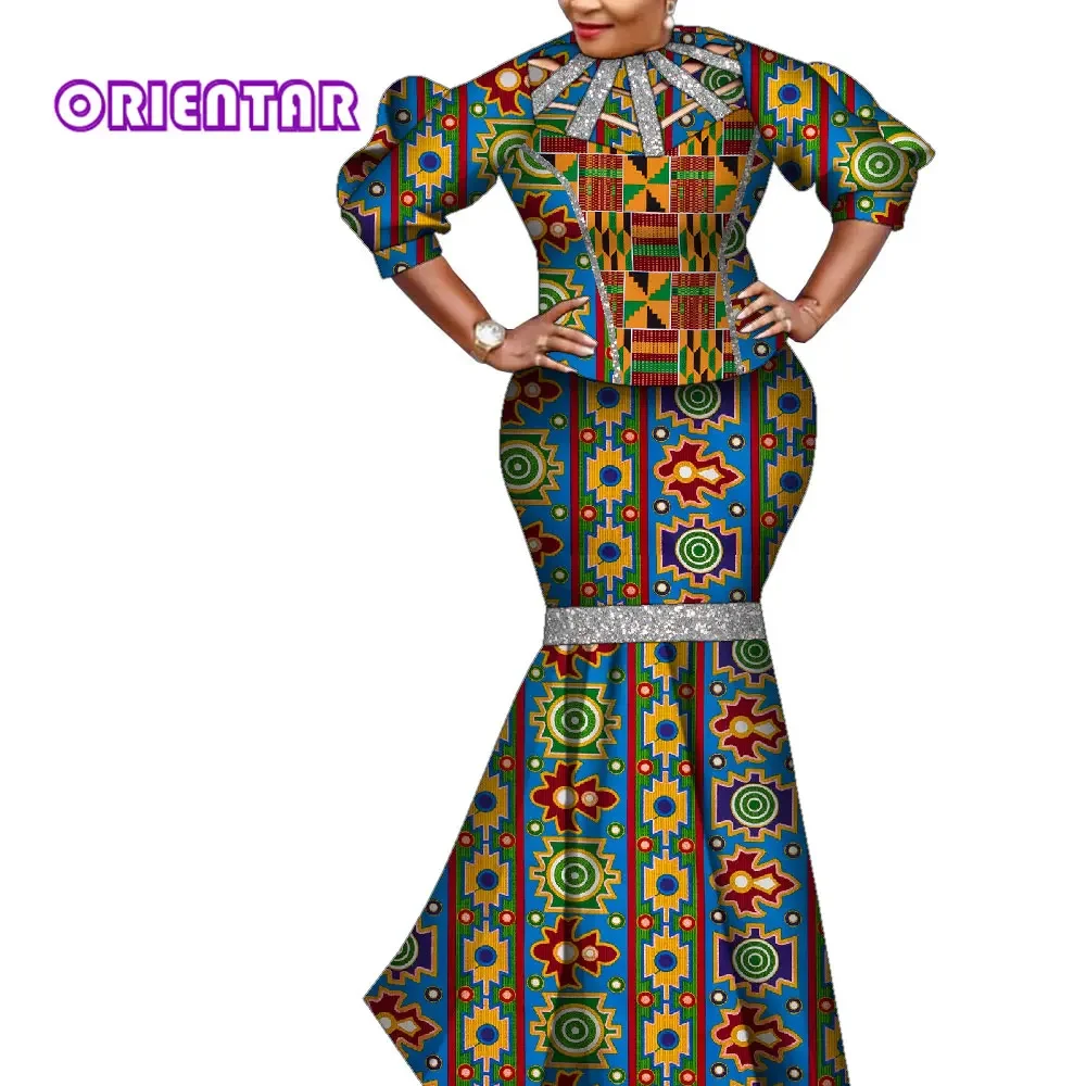 

2 Pieces Set African Print Top and Skirt Women Outfits Set Robe Africaine Femme Dashiki Party Outfit Lady Evening Gowns WY9219