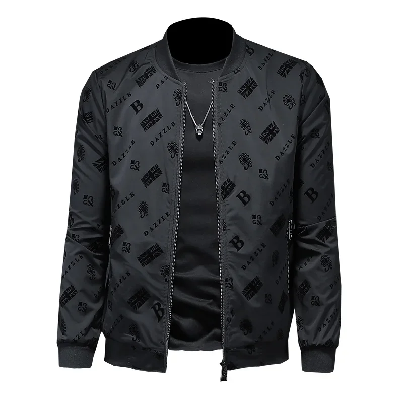 

Korean style slim fit jacket, high-quality luxury printed design fashionable jacket, plus size men's casual zipper jacket M-5XL