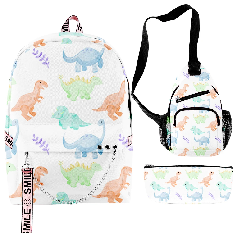 

Модная новинка, крутой динозавр с 3D принтом, 3 шт./компл., школьные сумки, многофункциональный дорожный рюкзак, нагрудная сумка, пенал