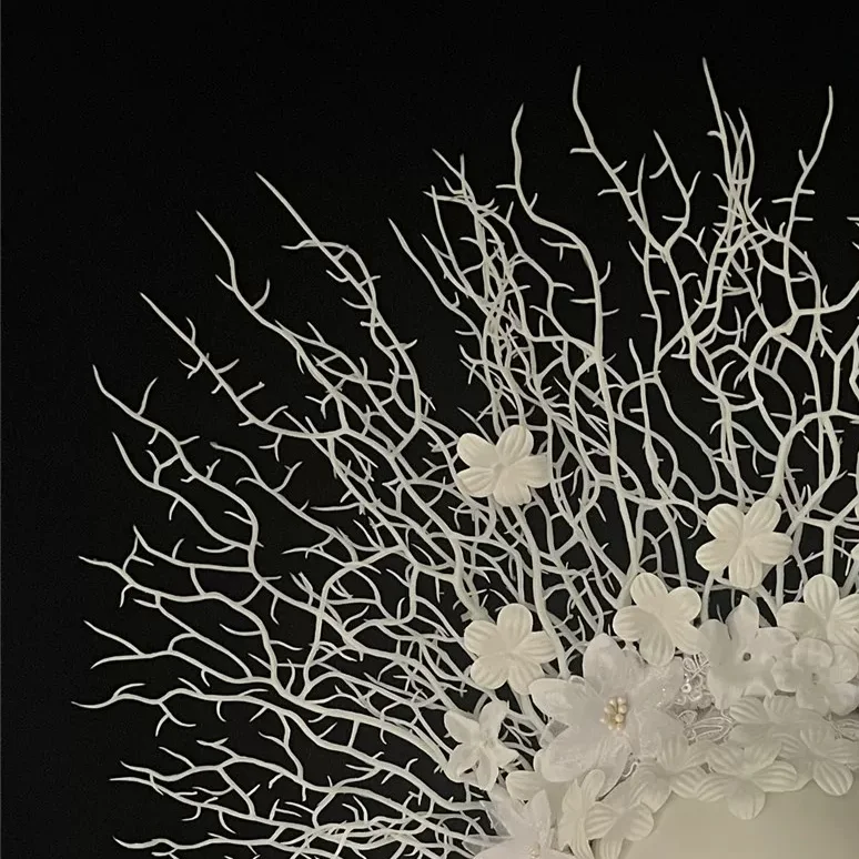 White Flowers and Tree Branches for Women's Stage Runway Performances Exaggerated Dance Fashionable Hair Headwear
