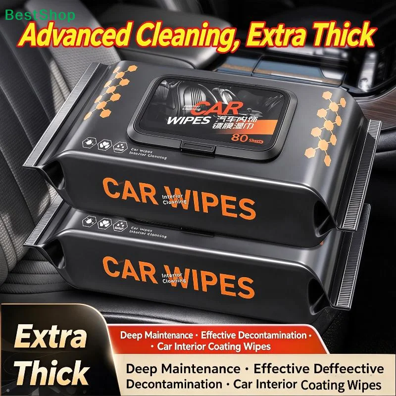 80Pcs/Pack Car Interior Cleaning Wipes Multi-function Car Dashboard Seat Leather Nursing Brightening Wipes Car Wash Care