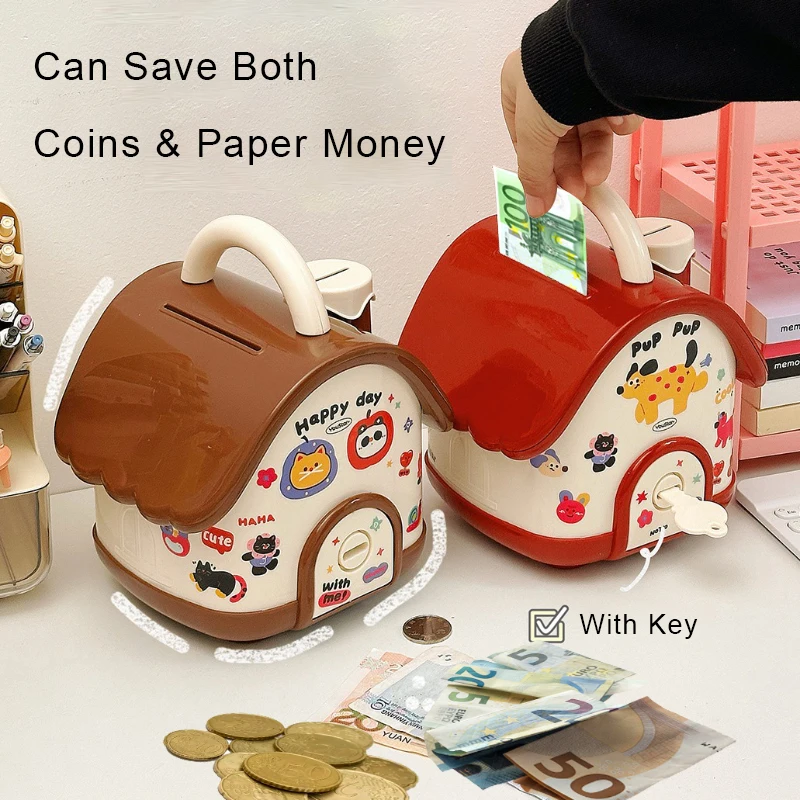 

House Piggy Bank, Coins Money Storage Box, Dual Currency Saving Bank Home Desktop Decorations, Boys and Girls Holiday Gift Toy