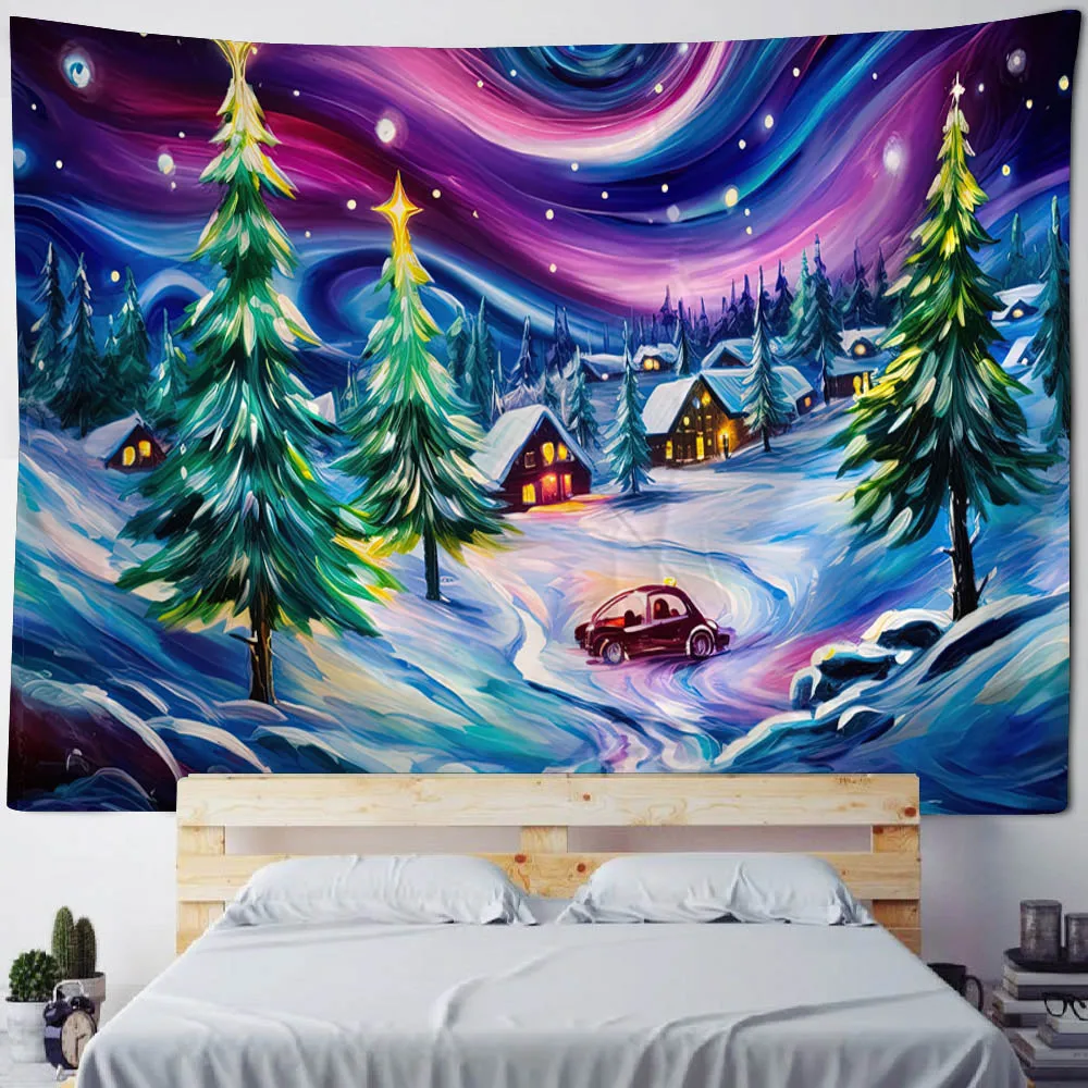 

Рождественский снежный пейзаж, картина маслом, гобелен, настенное украшение для дома, праздничный подарок, Рождественская елка, спальня, гостиная