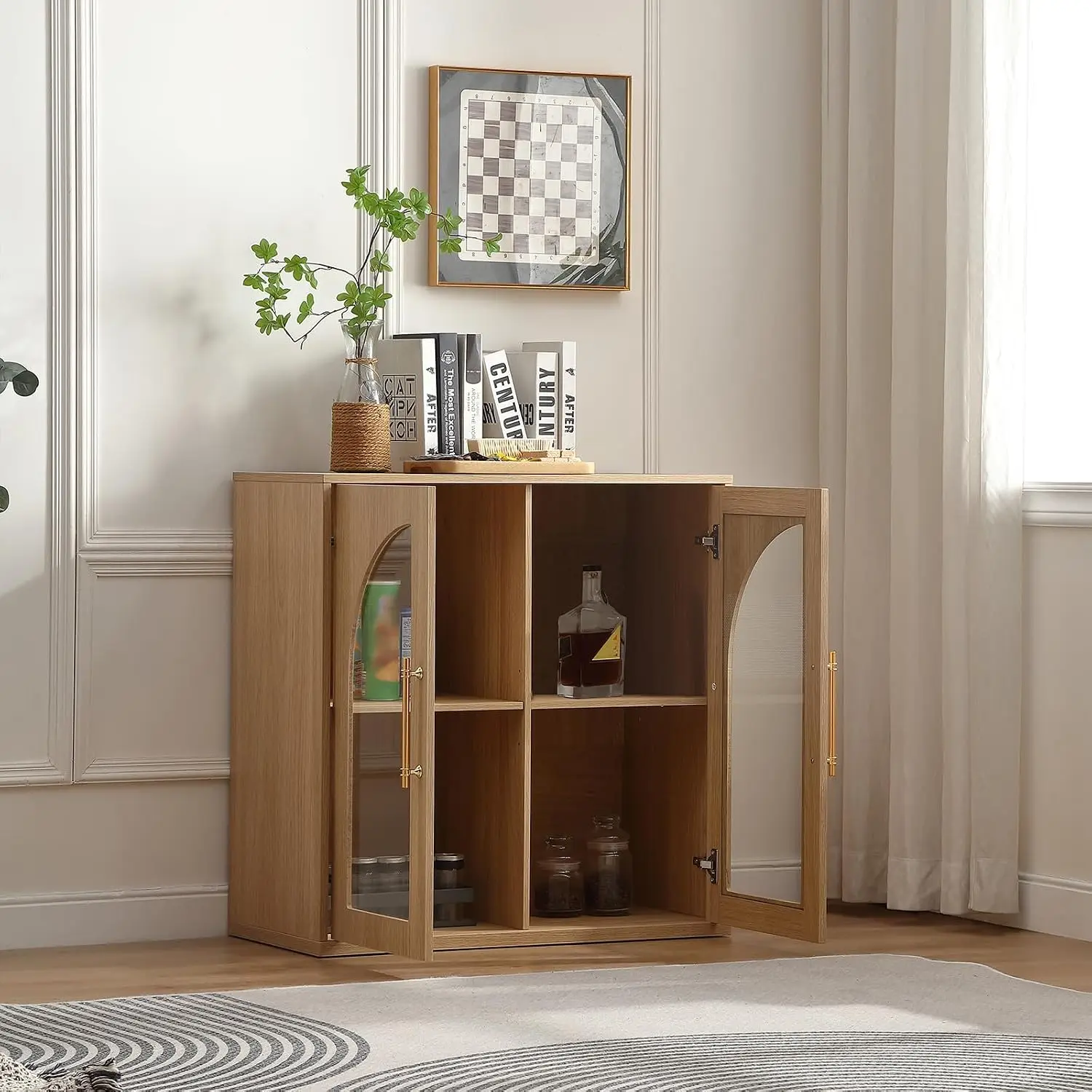 Arched Glass Door Sideboard Cabinet 31.5