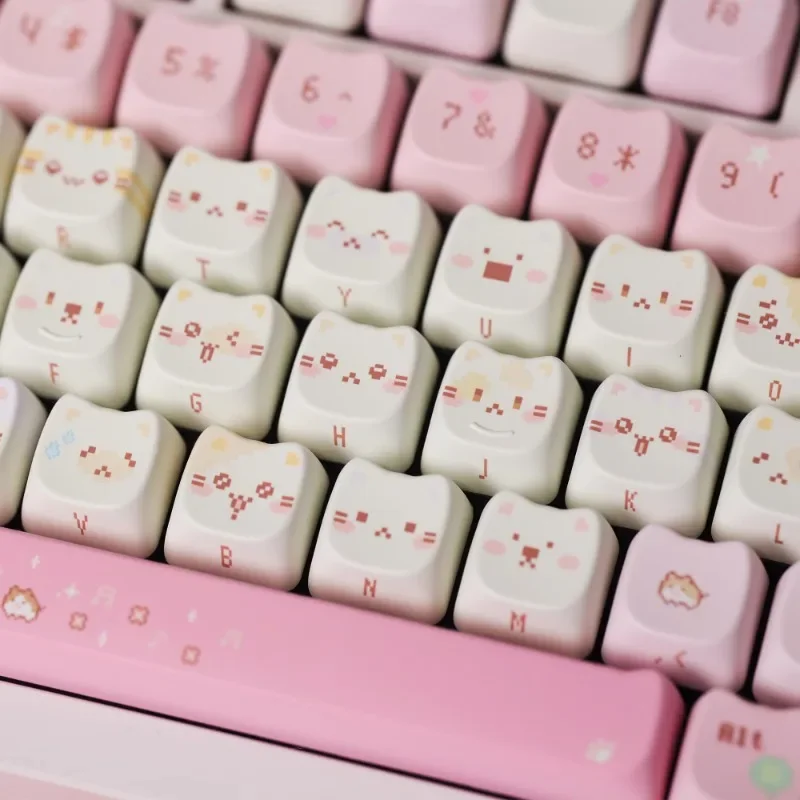 

Pixel Meow Meow Keycaps PBT+PC Transparent Keycap Chosfox&Soulcat 141+26Key Cherry Height Mechanical Keyboard Cute Keycaps
