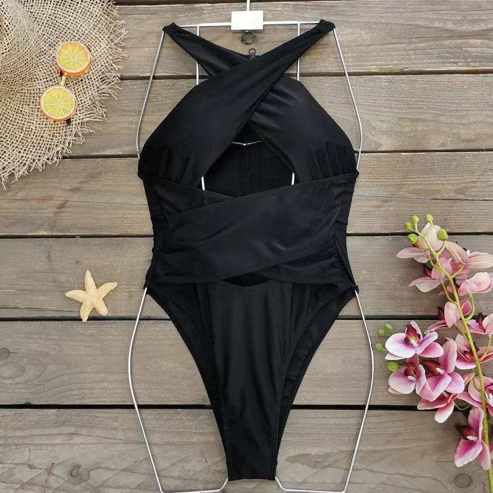 Maillot de bain une pièce pour femmes, monokini évidé, coupe haute, sexy, batterie, vêtements de plage, 2024