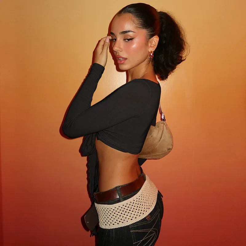 الصلبة سليم الدانتيل يصل الترفيه قمصان طويلة الأكمام الخامس الرقبة شيك أساسيات الملابس Y2K الشارع الشهير بلايز عادية للنساء #6