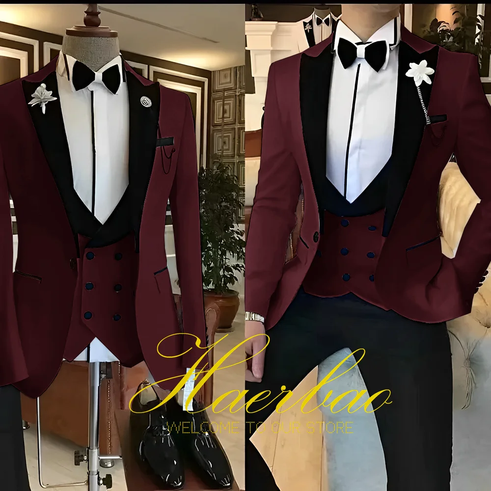 White Men Suits 3 Piece Slim Fit Groom Tuxedos for Wedding Groomsmen Italian Style Suit Jacket with Double Breasted Vest Pants