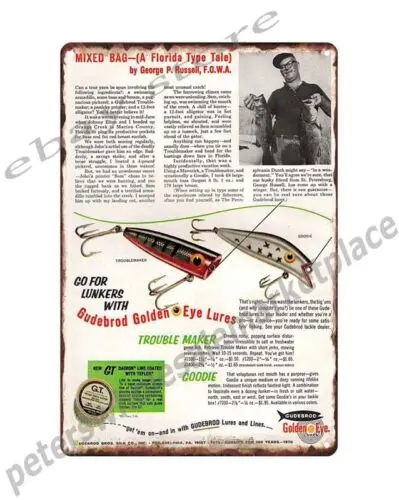 1970 Gudebrod Golden Eye Fishing Lures metal tin sign reproduction indoor wall