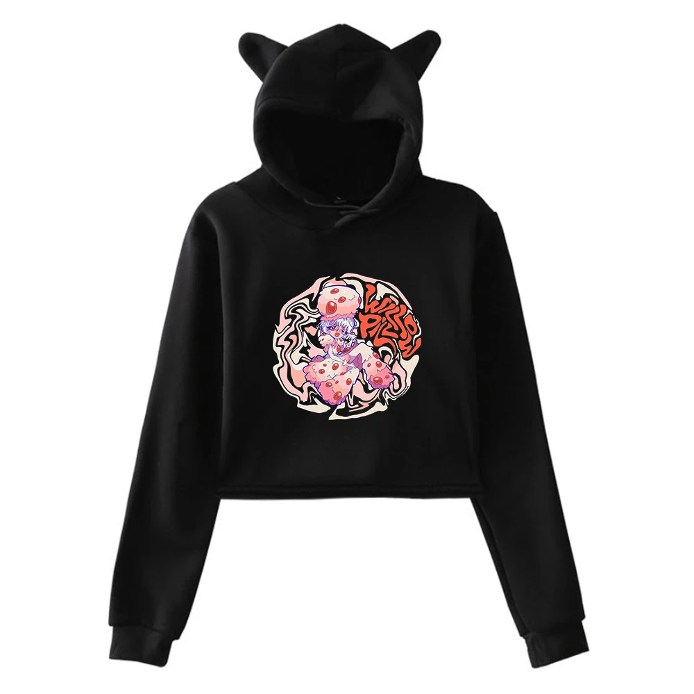 

Willow Pill Mushroom Ringer Pullover Cat Ears Hoodie Long Sleeve Sweatshirts Female Crop Top 2023 New Logo Women's Clothes