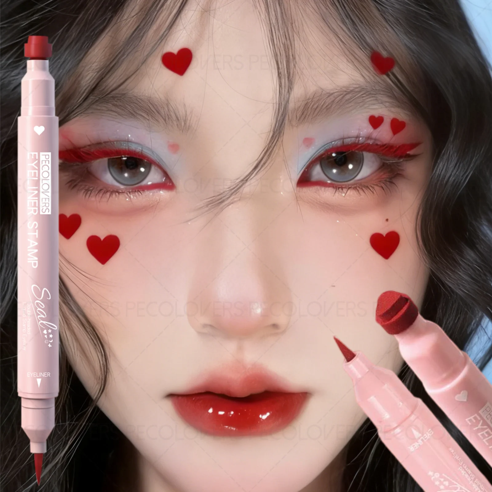 قلم تحديد العيون ناعم ذو طرفين - يتضمن نمط النجمة/القلب/القمر، مقاوم للماء، مناسب للمبتدئين، هدية عيد الحب