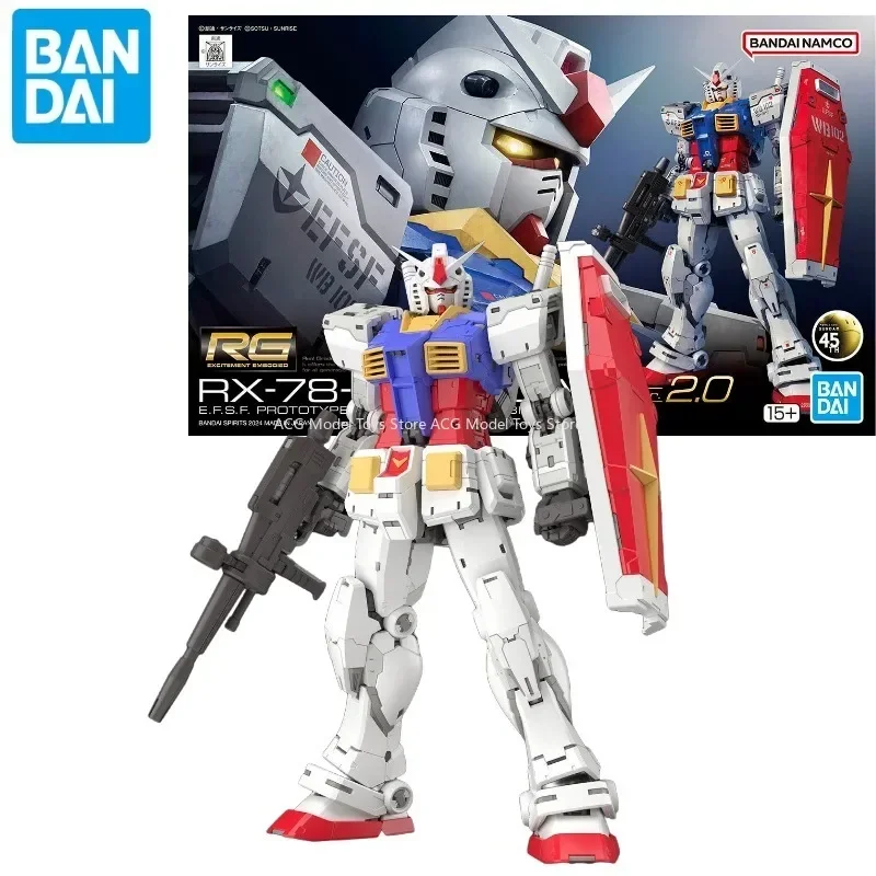 Original Bandai  RG 1/144 RX-78-2 Gundam Ver.2.0 Anime Action Figure Model Kit Assemble Toys Birthday Collection Gift