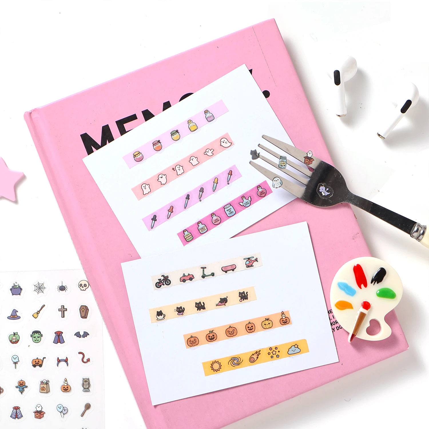 6pcs/Soft and cute small items shop series flat stickers mini cute DIY phone case decorations deco stickers