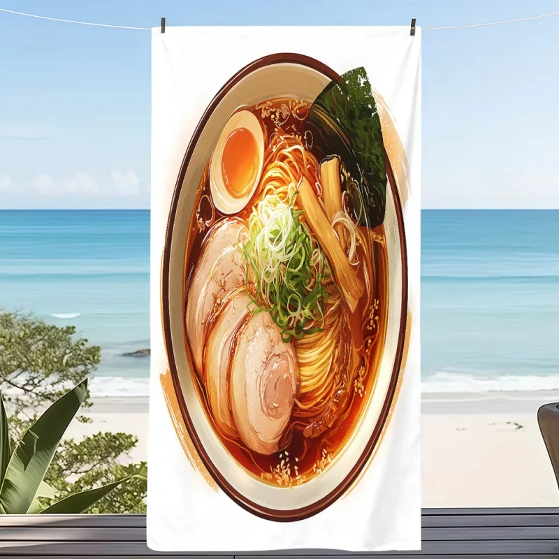 Japanese Ramen Beach Towel Microfiber Noodle Soup Food Print Bath Towels Large Soft Swimming Blanket Creative Travel Shawl