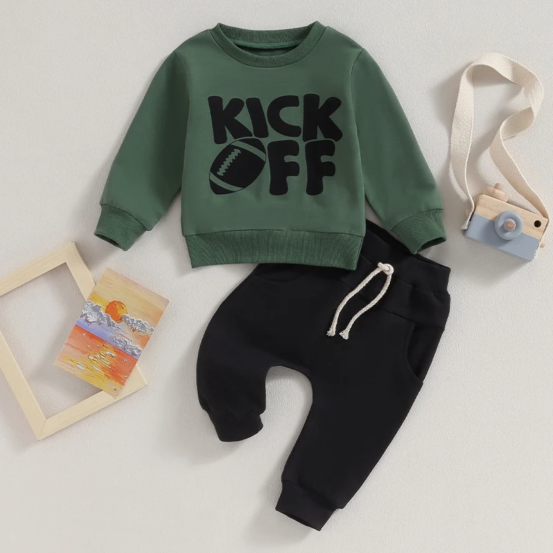 Toddler Baby Boy Fall Outfits Classic Long Sleeve Football Letter Print Sweatshirt + Pants Set Newborn Clothes 0-3 Years