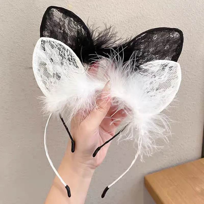 Black sexy cute Cat\'s ears (Steamed cat-ear shaped bread) hair hoop female hair clip headdress new rabbit ear headband