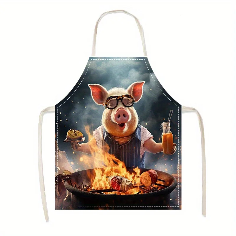 1 unidad/Divertido delantal de cocinero con diseño de cerdo, de lino, para barbacoa, cocina, repostería, fiestas, regalo novedoso para hombres y mujeres