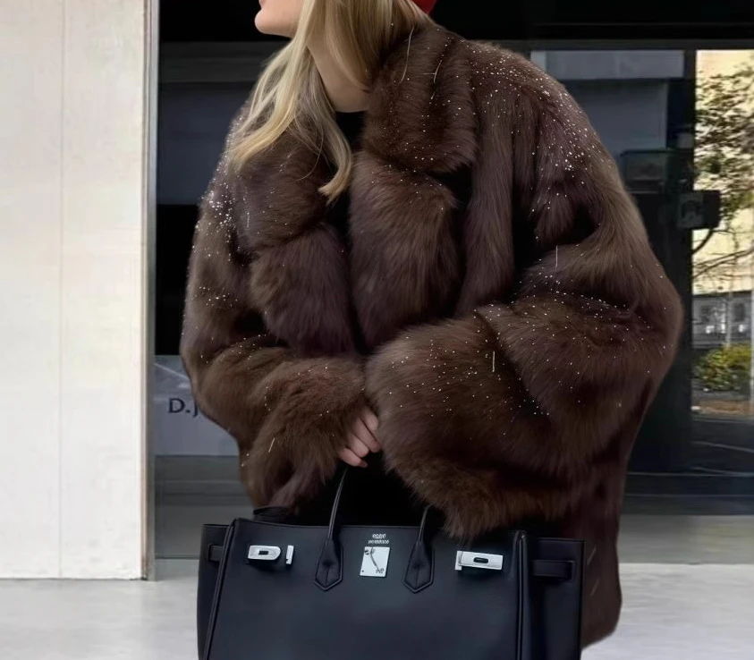 

2025 Winter New Style Lazy Style Fur-Like Fox Fur Coat with Long Sleeves
