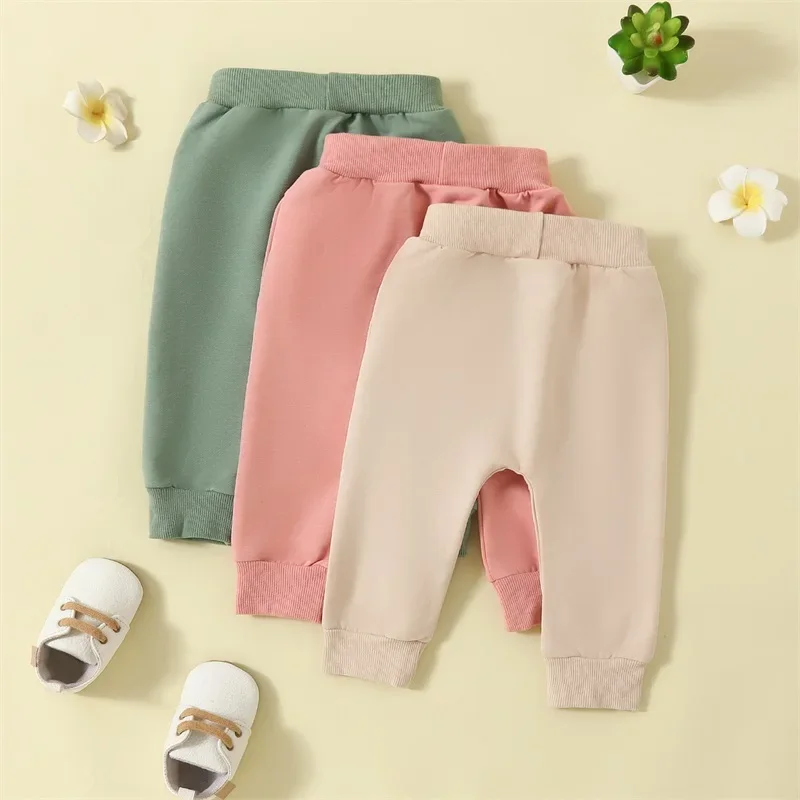 Baby Girls Pants Solid Color Elastic Waist Soft Toddler Trousers Spring Fall Casual Sweatpants Joggers