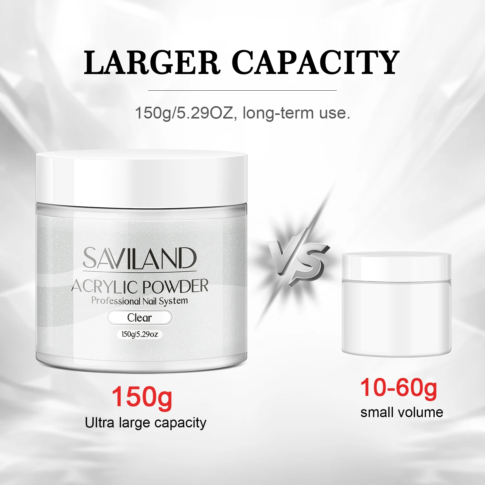 Saviland Polvere acrilica trasparente Polimero per unghie professionale di grande capacità da 5,29 once per intaglio di manicure francese Nessuna lampada necessaria