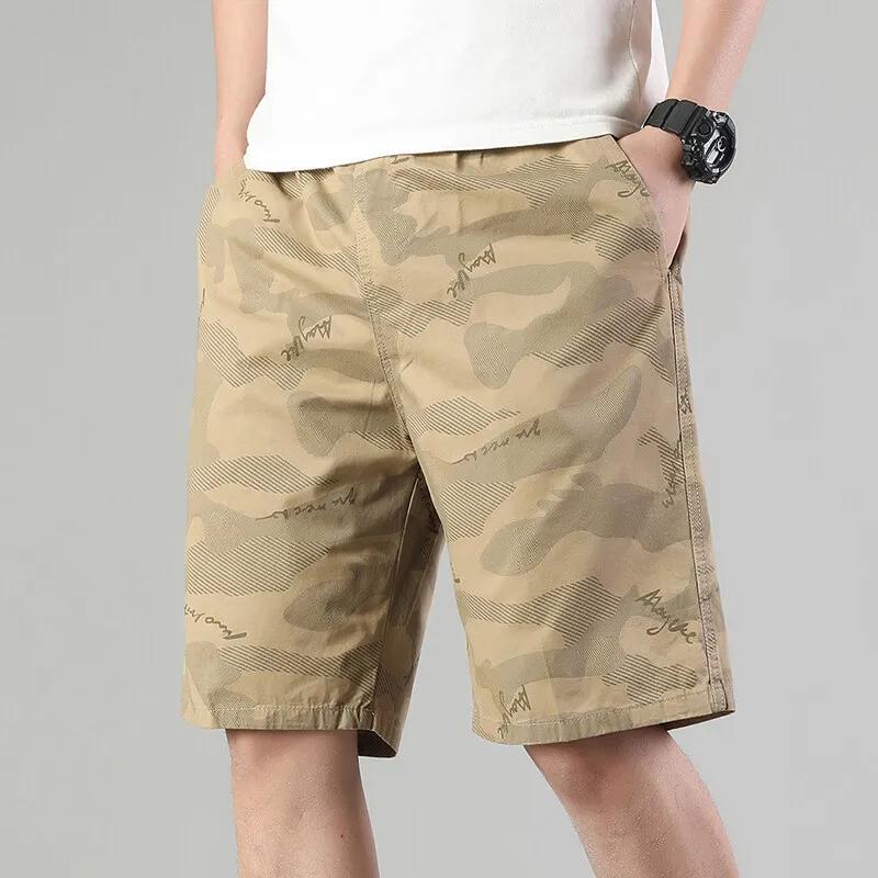 Men's Camouflaged Casual Shorts Elastic Waist Cargo Short Relaxed Fit Jogger Shorts Big Size Loose Bermuda Shorts