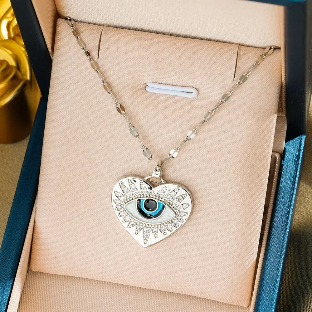 Подвеска «Глаз дьявола», легкая нишевая роскошная цепочка на ключицу, ожерелье из титановой стали, женское турецкое голубое глаз