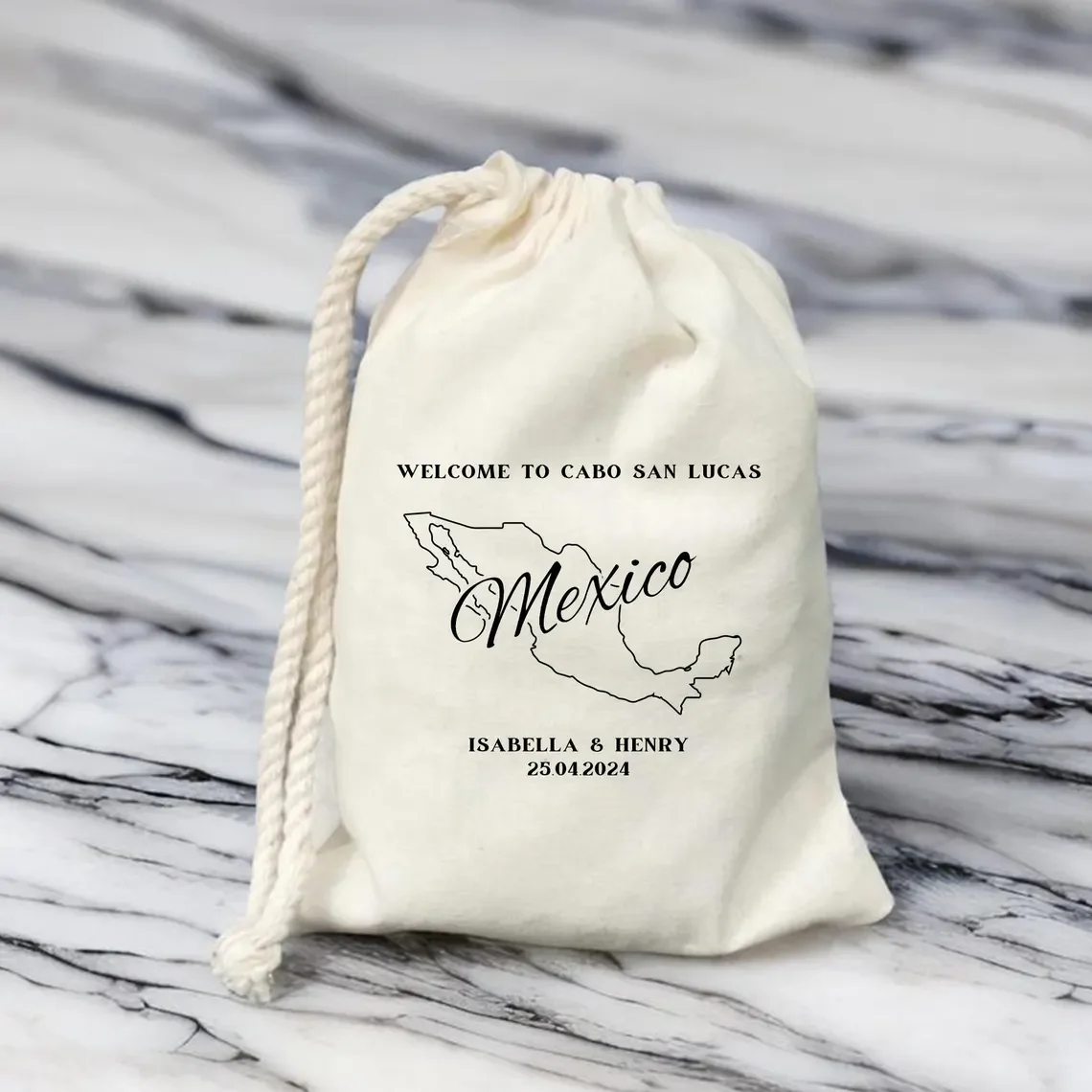 Customized Welcome To Cabo San Lucas Bag, Mexico Destination Wedding Favors, Mexico Country Outline Map Bag, Beach Wedding Party