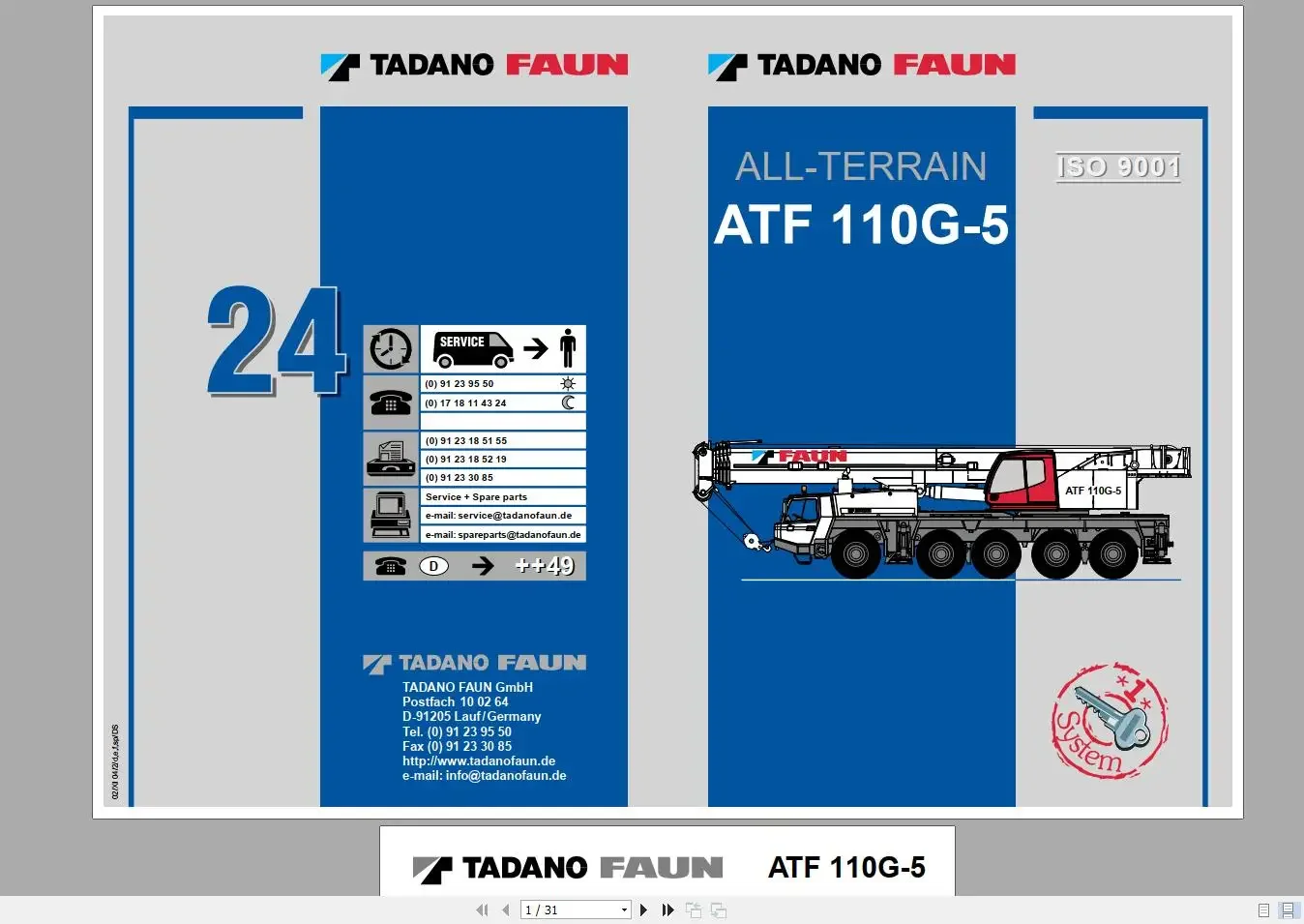 SpecDiag Tadano Mobile Crane & Components Part Manual, Operator & Maintenance Manual, Service Manual 8.73GB DVD