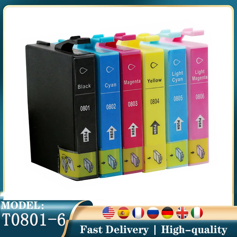 

T0801-T0806 Полный картридж для Epson P50 PX650 PX700 PX800 PX710 PX720 PX810 PX820 R265 R285 R360 RX560 RX585 высокое качество