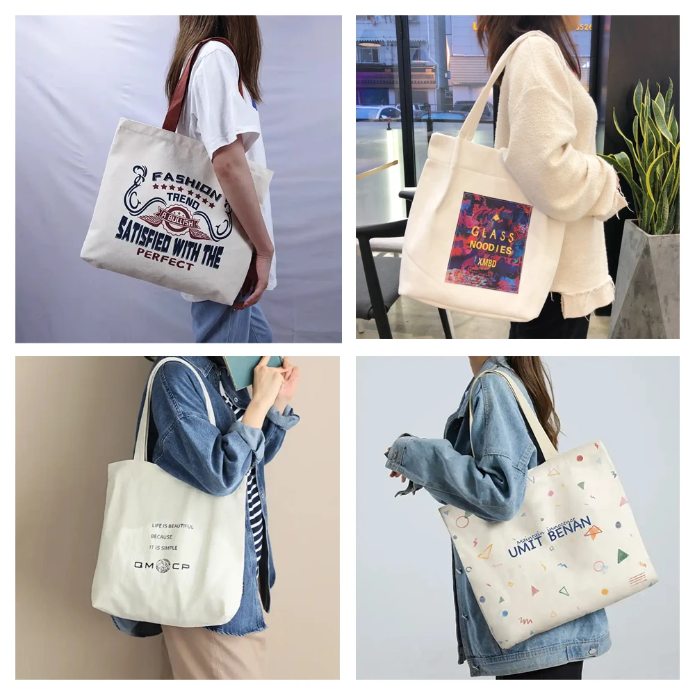 DIY الشخصية المخصصة حمل حقيبة التسوق إضافة شعارك طباعة التصميم الأصلي أزياء السفر قماش حقائب الكتف حقائب اليد النسائية #3
