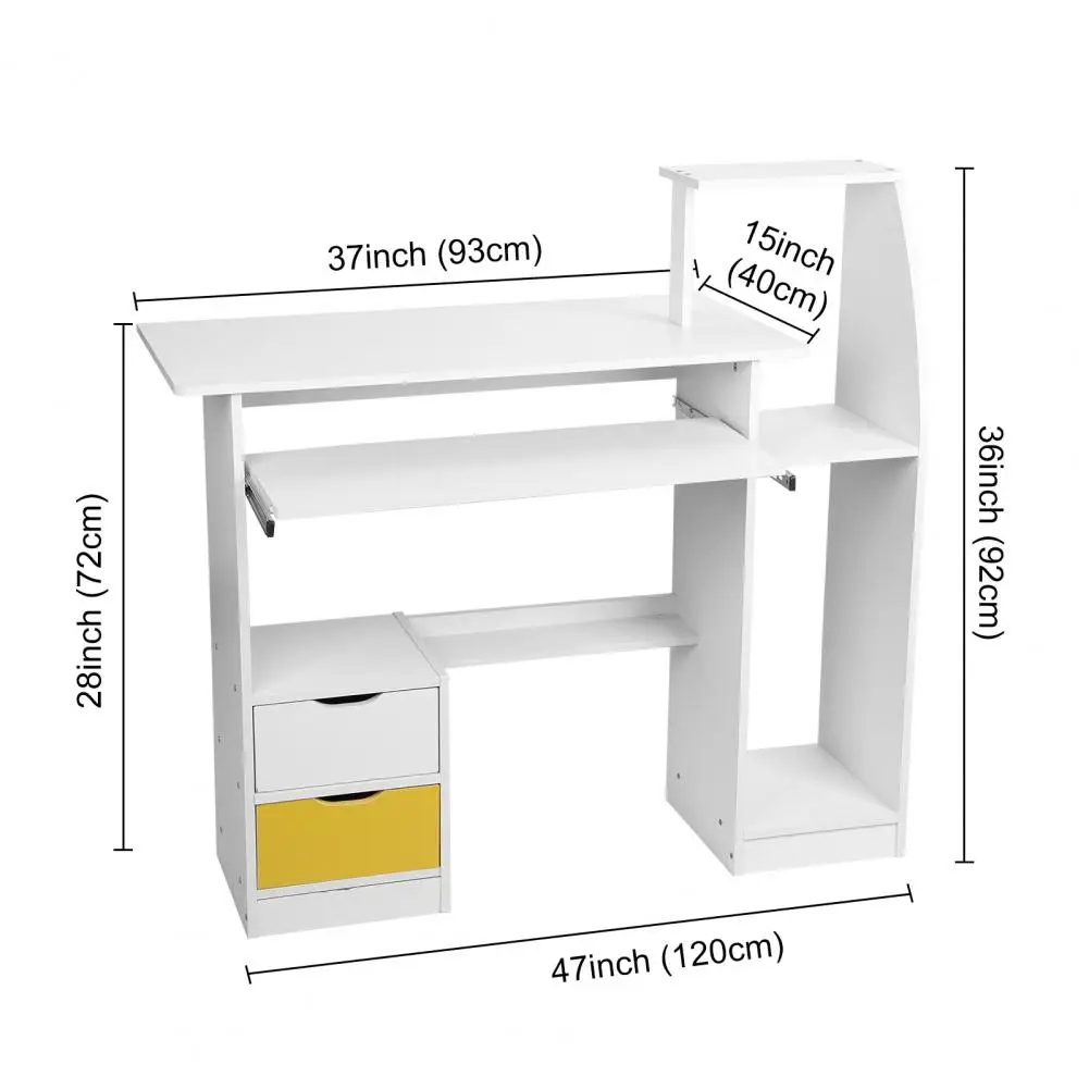 Computer Desk with 2 Drawers and 3 Hutch Shelves, Home Office Desk with Wide Desktop and Keyboard Drawer, Wood Executive Desk