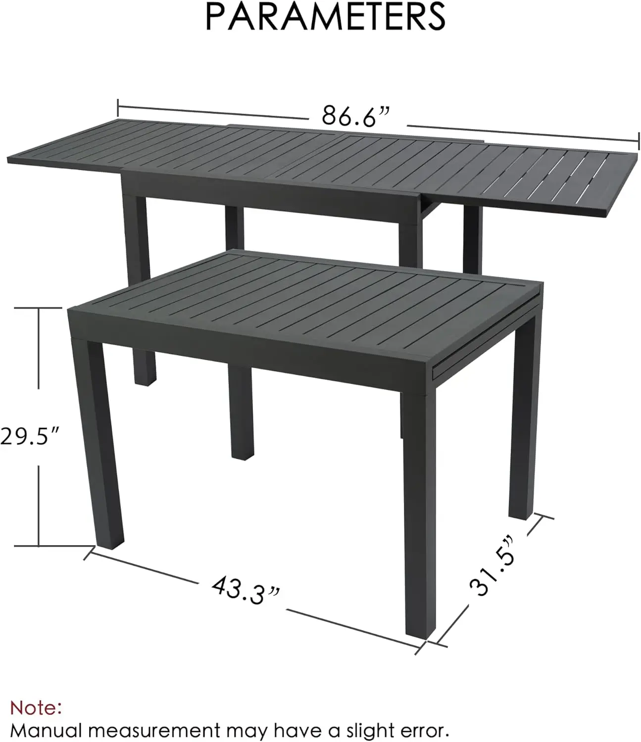 Villa Expandable Patio Dining Table - Adjustable, Aluminum Outdoor Furniture for 4-6 Person, Perfect for Backyard