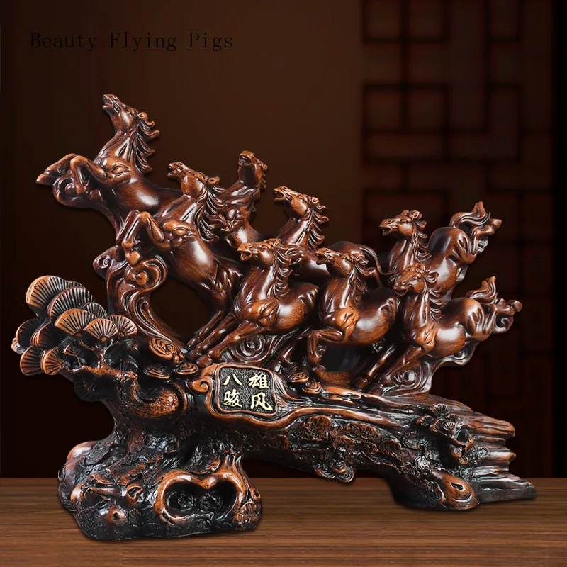 24x9x16cm small resin eight horse horse ornament handicraft housewarming gift feng shui  Artificial  Animal  desk decoration