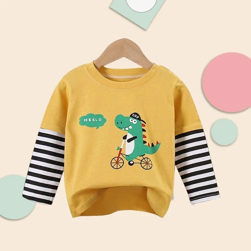 Camiseta con estampado de dibujos animados para niños y niñas, ropa de manga larga para bebés, sudadera de algodón para Otoño e Invierno