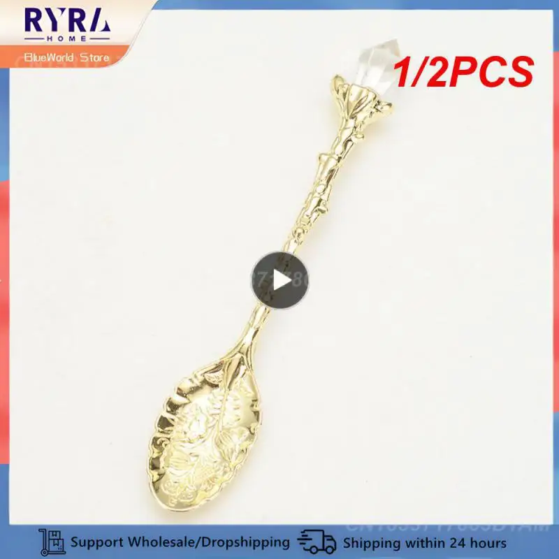 1/2PCS Crystal Head Spoon Vintage Royal Style Tea Spoon Flatware Dessert Mini Coffee Spoon Kitchen Accessories Wholesale Hot