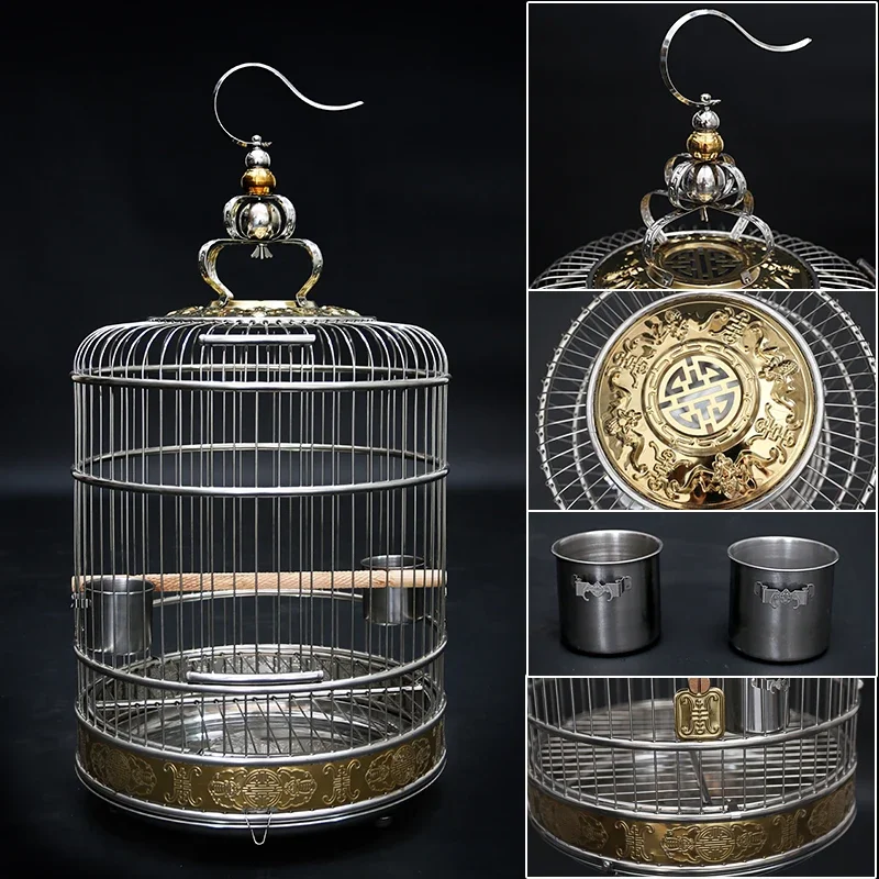 Stainless Steel Birdcage Large and Medium Size Cages Parrot Thrush Myna Grackle Large Size Villa Metal Cage