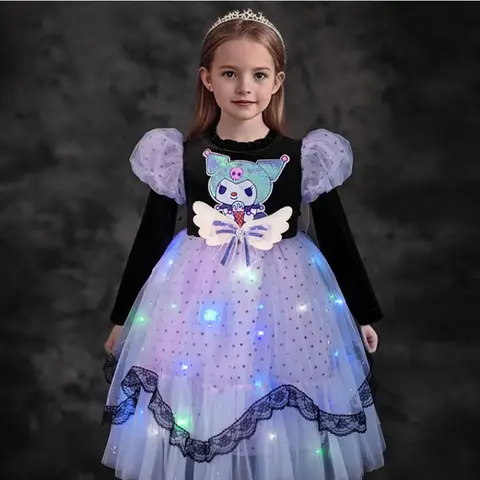 Sanrio Anime Girl Cosplay Kuromi Lolita Princess Dress Halloween Party Performance Costumes Kuromi Luminous Dress Girl Xmas Gift