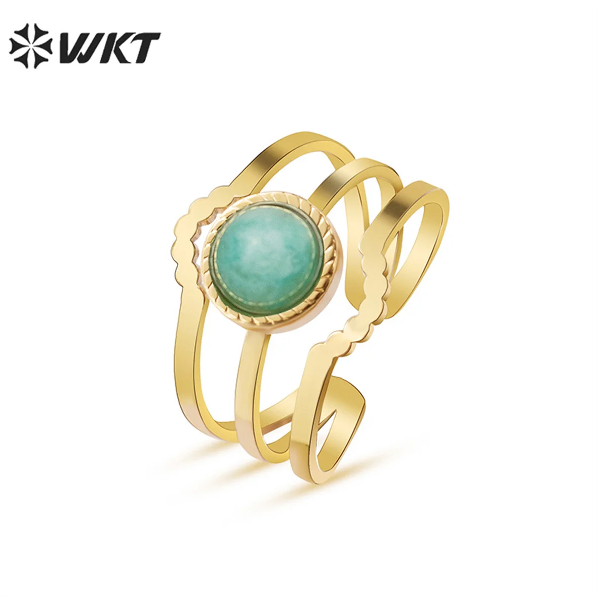 WT-SSR007  WKT 2022 Hot Style Design Ring Rose Quartz Amazonist And Agate And Malachice Stainless Steel Adjustable Trend