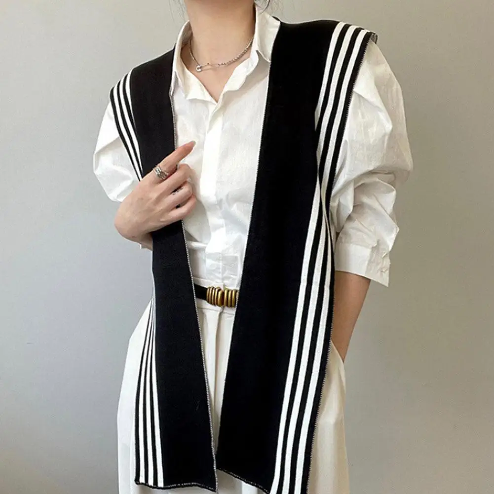 Solid Color Knitted Shawl Simple Blouse Shoulders Fake Collar Cape Black White Stripe Scarf Wraps Cloak Wool Scarves Women