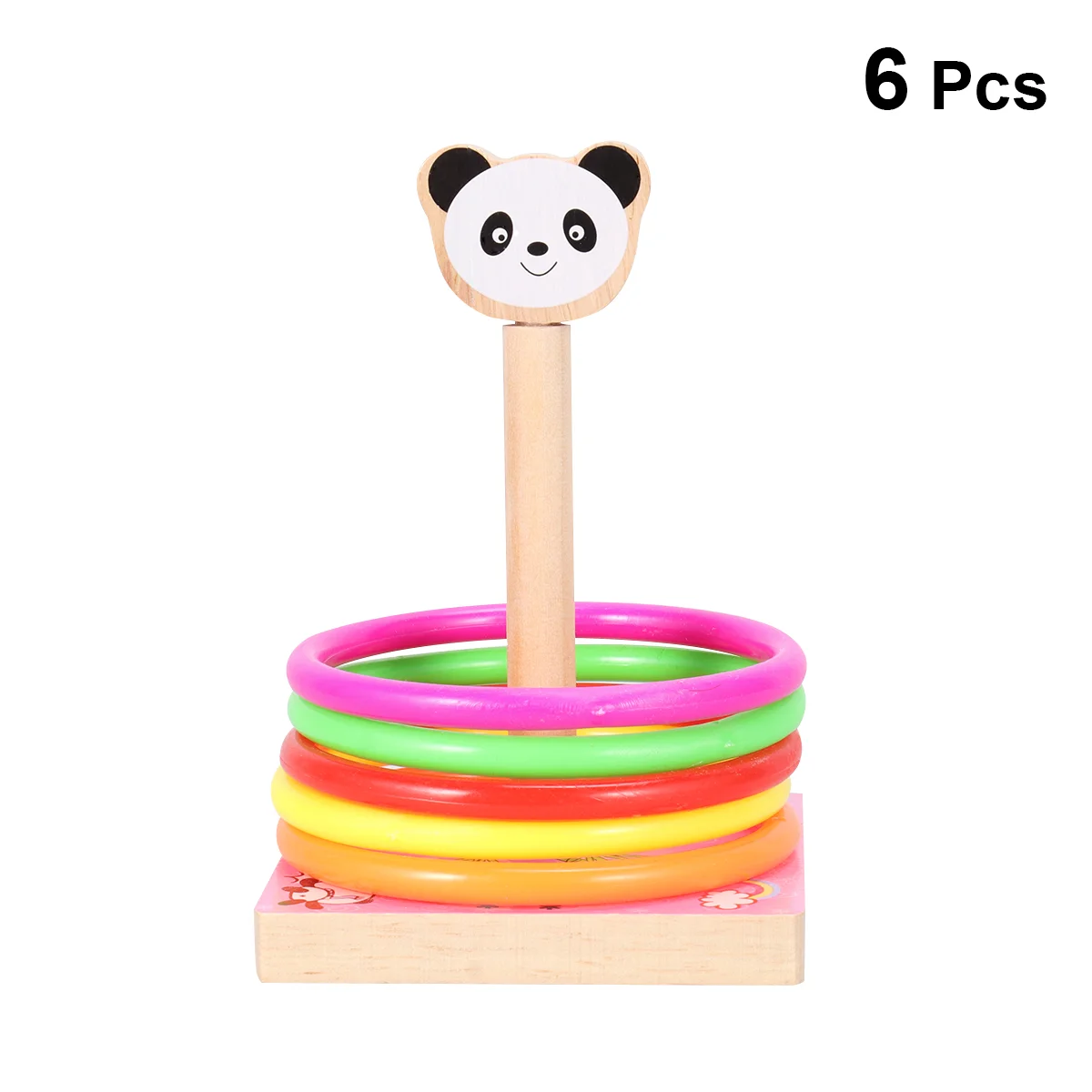 

6PCS Panda Animal Toss Rings and Base Set Wooden Educational Toy Throwing Toss Rings Game for Kids Backyard Kindergarten
