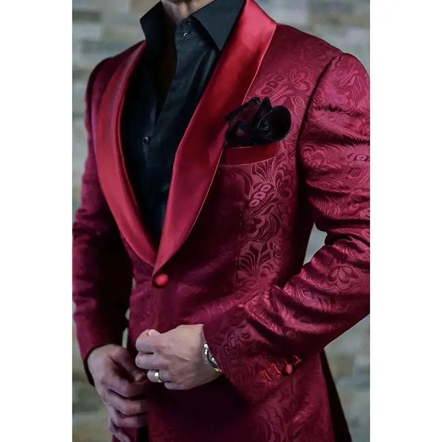 High Quality Jacquard Men Suits Blazer Costume Groom Shawl Lapel Wedding  Slim Fit Blazer Jacket 1 Pc