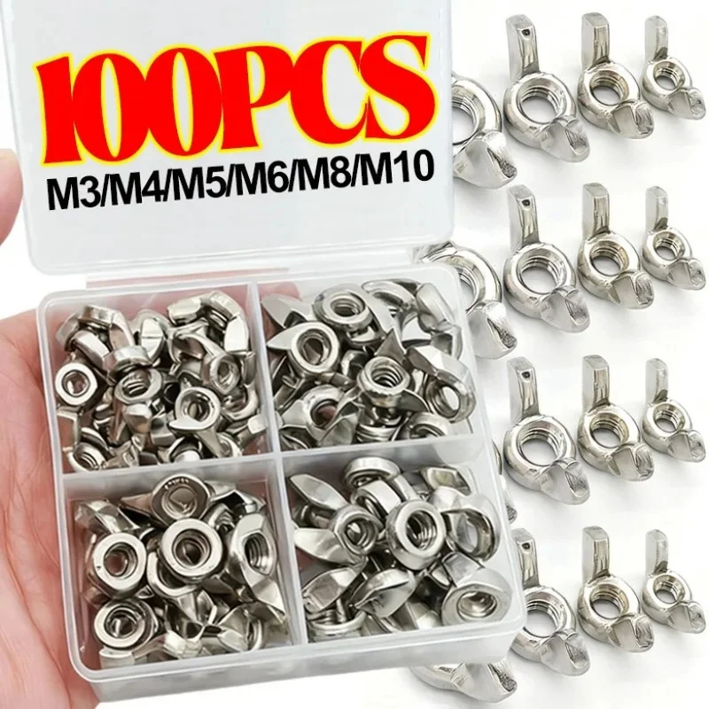 304 Stainless Steel Wing Nuts Home Butterfly Nuts Hand Tighten Wingnuts Butterfly Nut M3 M4 M5 M6 M8 M10 Manual Fastening Screws