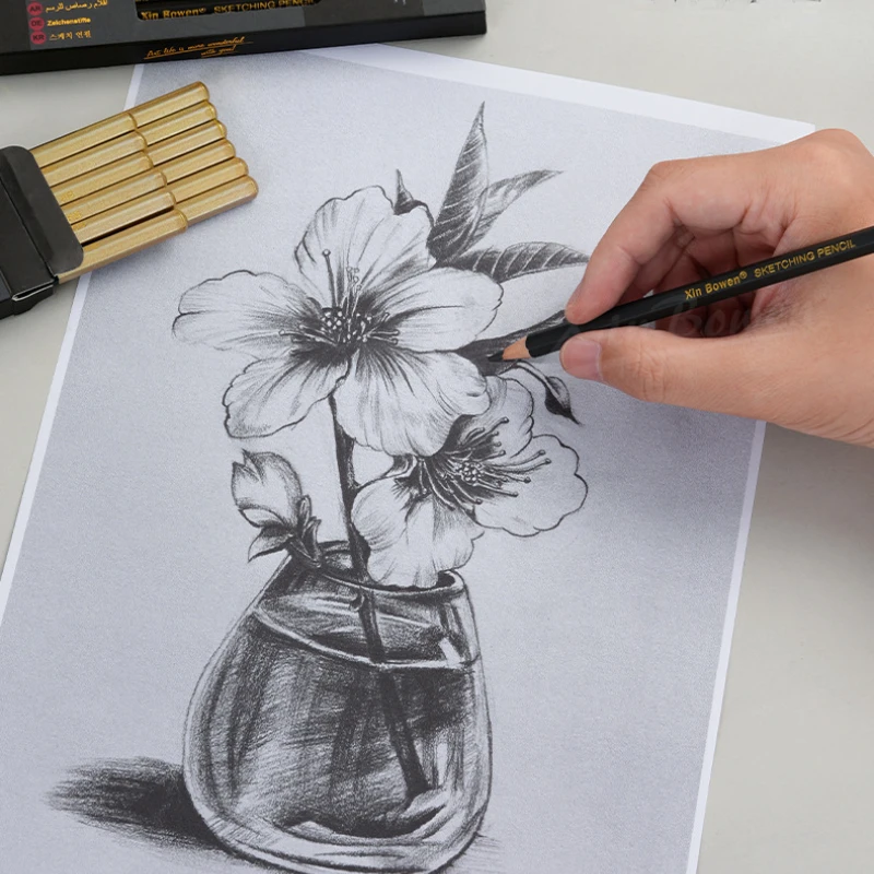 12pcs Poplar Pole Sketching Pencil Set for Beginners Only Painting Hand Drawing 2B-HB Mixed Charcoal Pencil