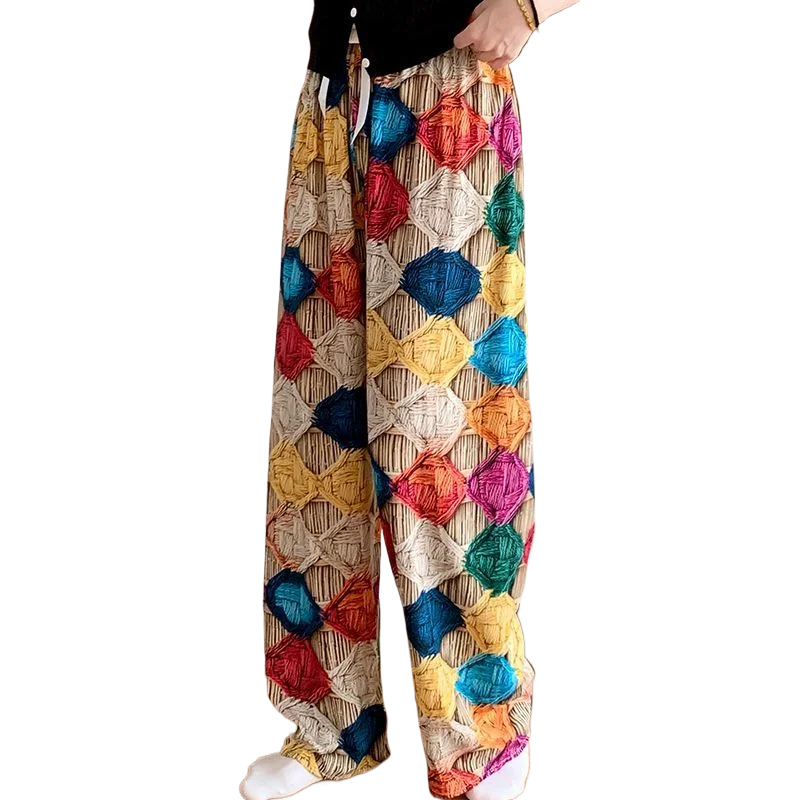 

Sleep Bottoms Women's Summer Thin High-end 3D Three-dimensional Artificial Cotton Home Pants Casual Loose Cotton and Silk Pants