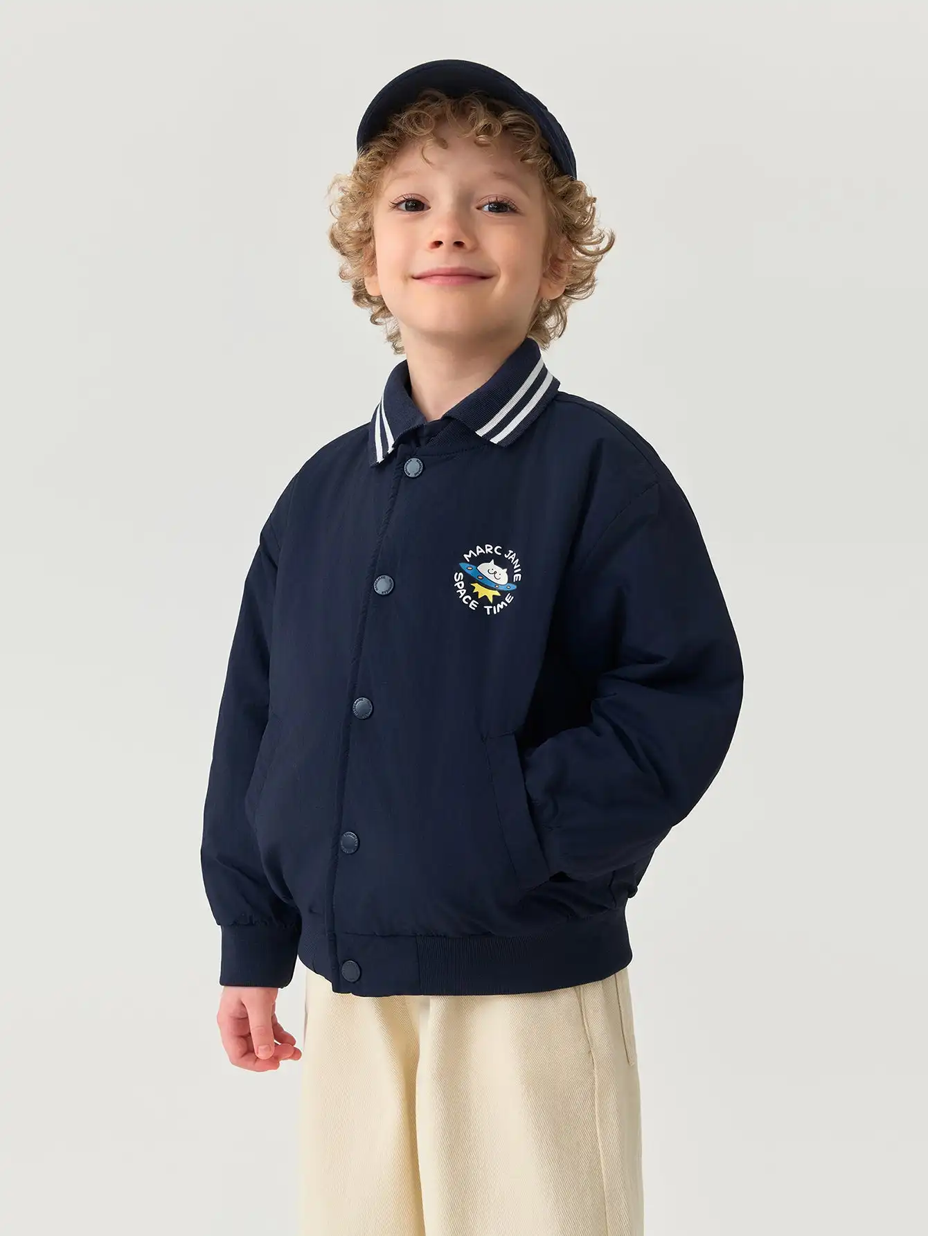 

MARC & JANIE Toddler Boy Fluorine-Free Water-Repellent Cat Astronaut Padded Baseball Jacket 551361