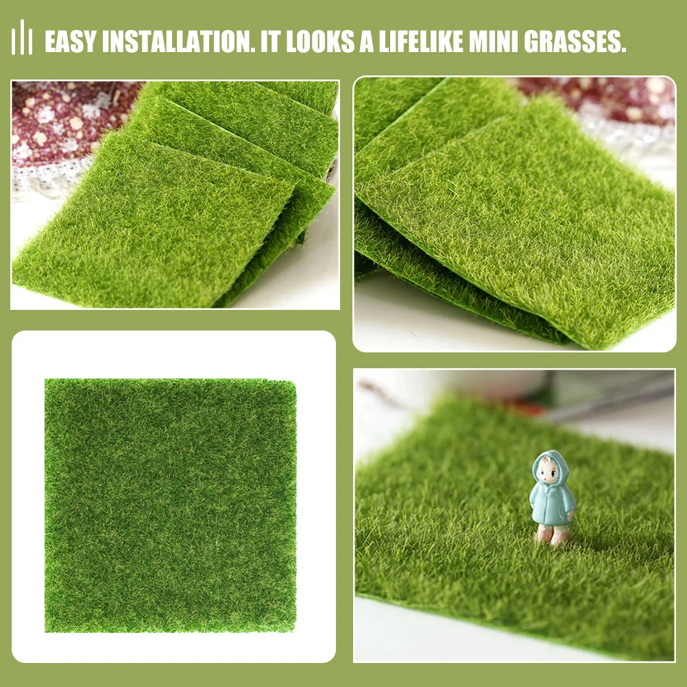 4Pcs Plastic Turf Mat Artificial Grass for Sand Table DIY Landscape Decoration Fake Lawn Pad Sturdy Terrain Cover