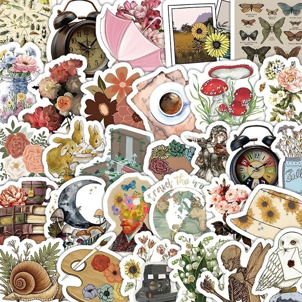 10/30/50/103pcs Retro Aesthetics Stickers Vintage Decoration Sticker DIY Laptop Planner Stationery Retro Cartoon Sticker Toys