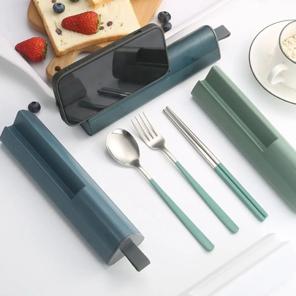 2/3Pcs 304 Stainless Steel Stainless Steel Tableware Set Colorful Dinnerware Pull-out Cutlery Box Portable Cutlery Set Reusable