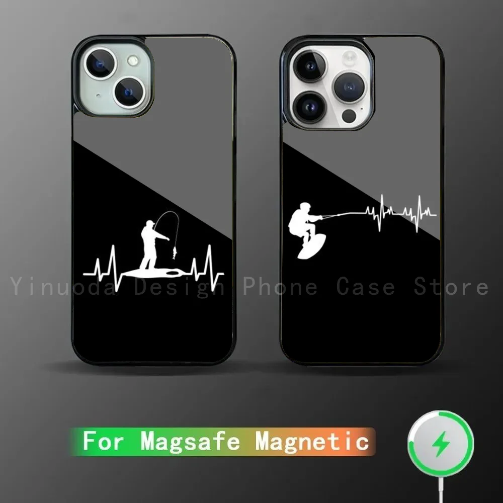 Fishing H-Heartbeat Phone Case Strong Magnetic For IPhone 16 15 14 13 Pro Max 11 12 Mini Alex Mirror For Magsafe